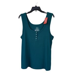 NWT State of Day Ribbed Modal Sleep Tank Top Women's XL Green Solid Scoop Neck